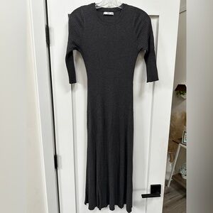 Versatile Mango Wool Charcoal Gray Ribbed Knit Dress